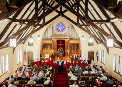 Image taken from the balcony overlooking the Sanctuary of St. Andrew Presbyterian Church during a worship service.