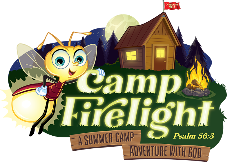 Camp Fireflight | 2024 VBS Logo featuring a firefly and cabin imagery.